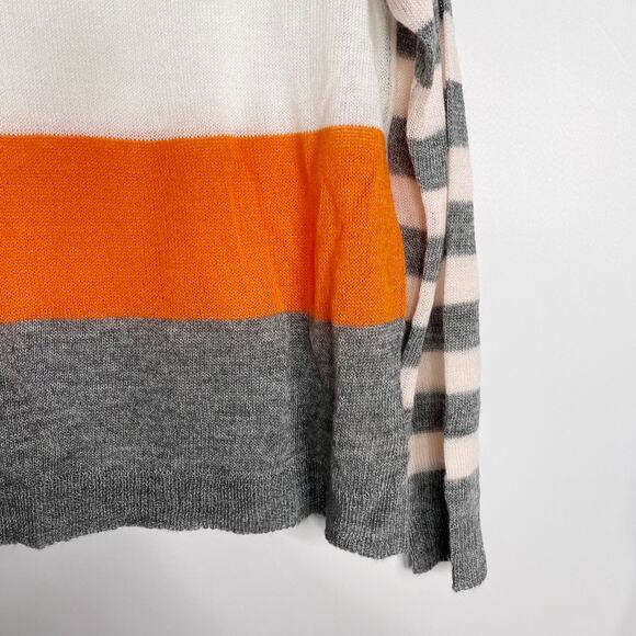New Hem & Thread Medium Pink Orange Gray Striped Lightweight Sweater Crew Neck - Picture 5 of 10